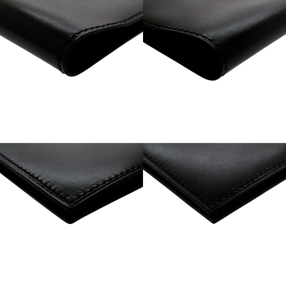 HERMES Bifold Wallet Box scarf black Cadena Motif Vintage Pass Case Billfold Long Wallet Purse Saumur Diane mens
