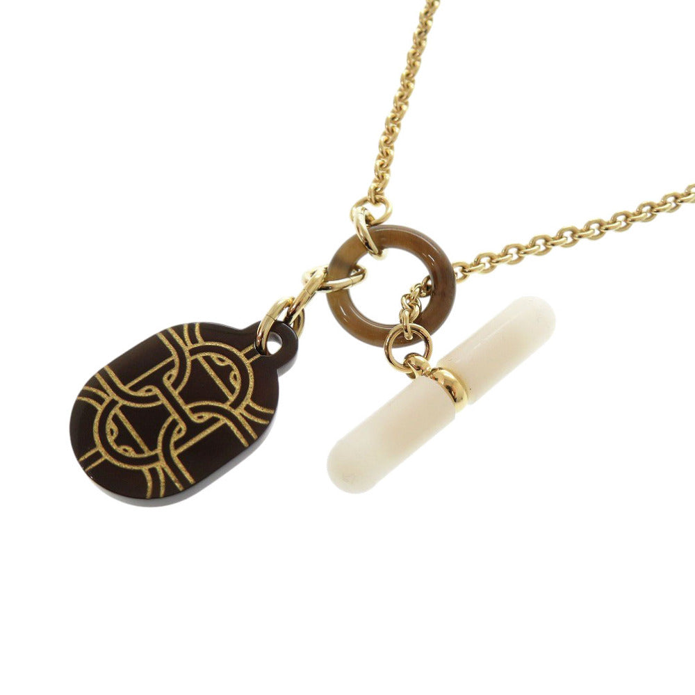 HERMES Necklace Buffalo horn gold Chene Dunkle Women