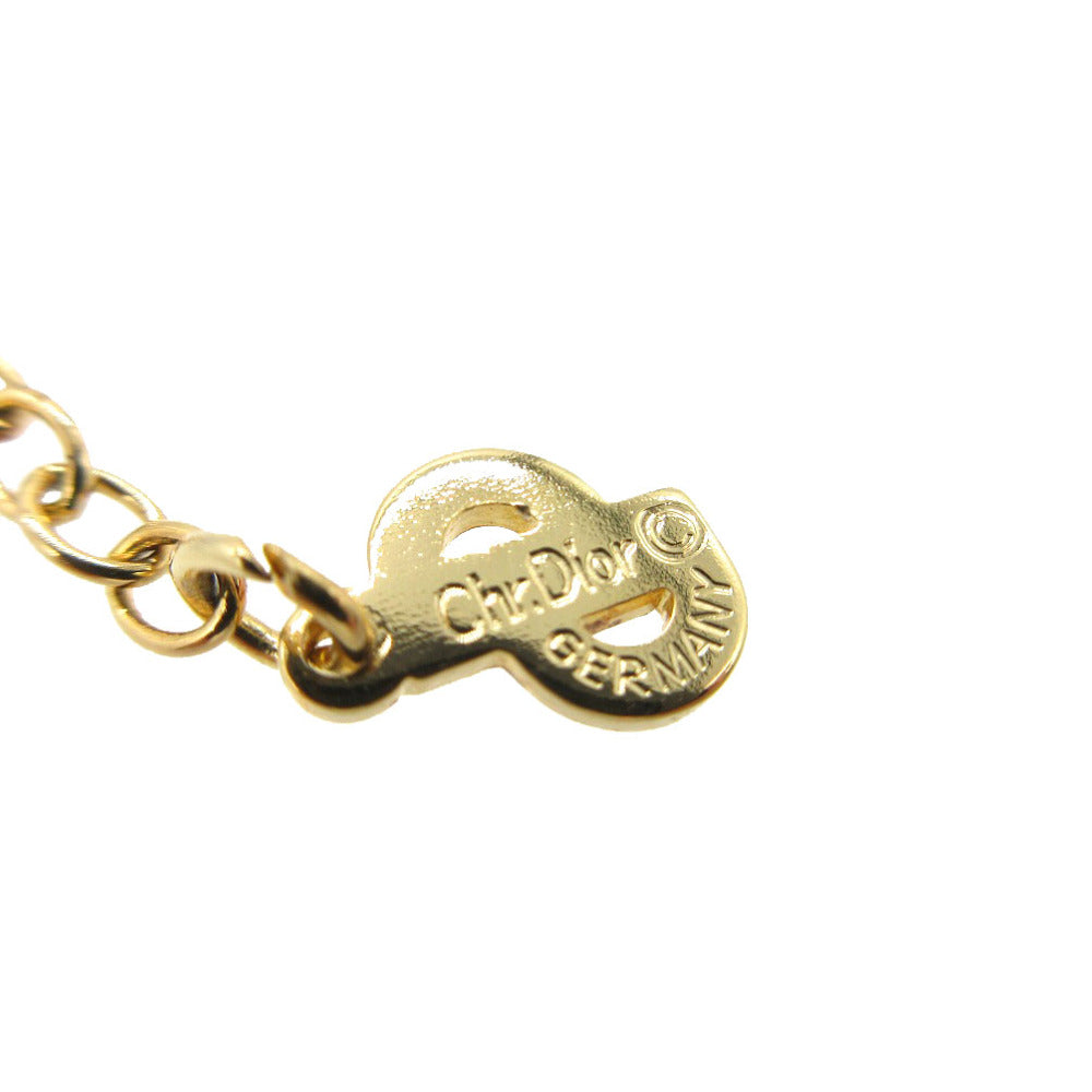 Christian Dior Necklace Gold Plated, Rhinestone gold Vintage logo oval Women