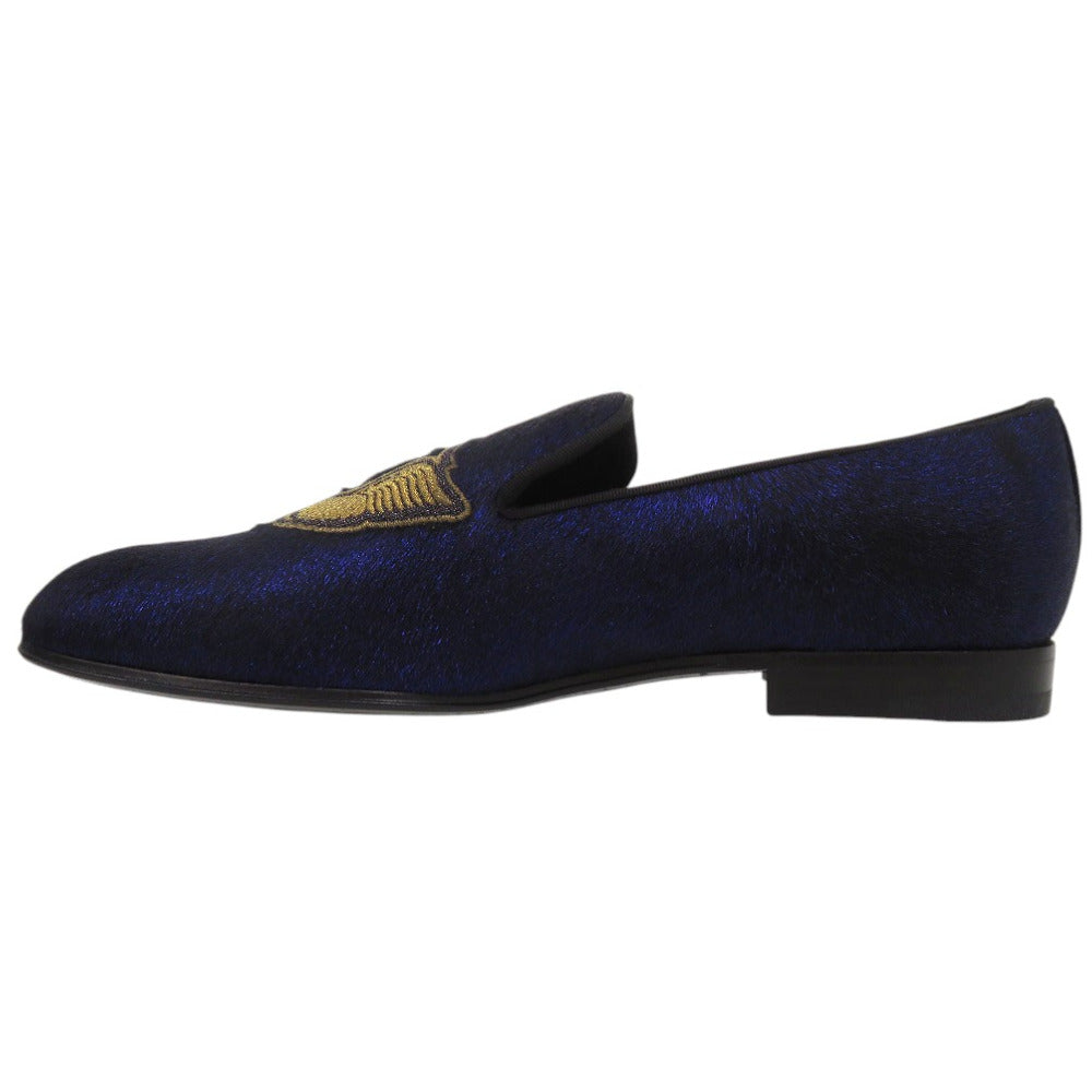 LOUIS VUITTON Other shoes BM1108 Velor Navy Auteuil Line Opera Shoes LV Embroidered Slip-On Loafers Size 6 1/2 mens 6.5