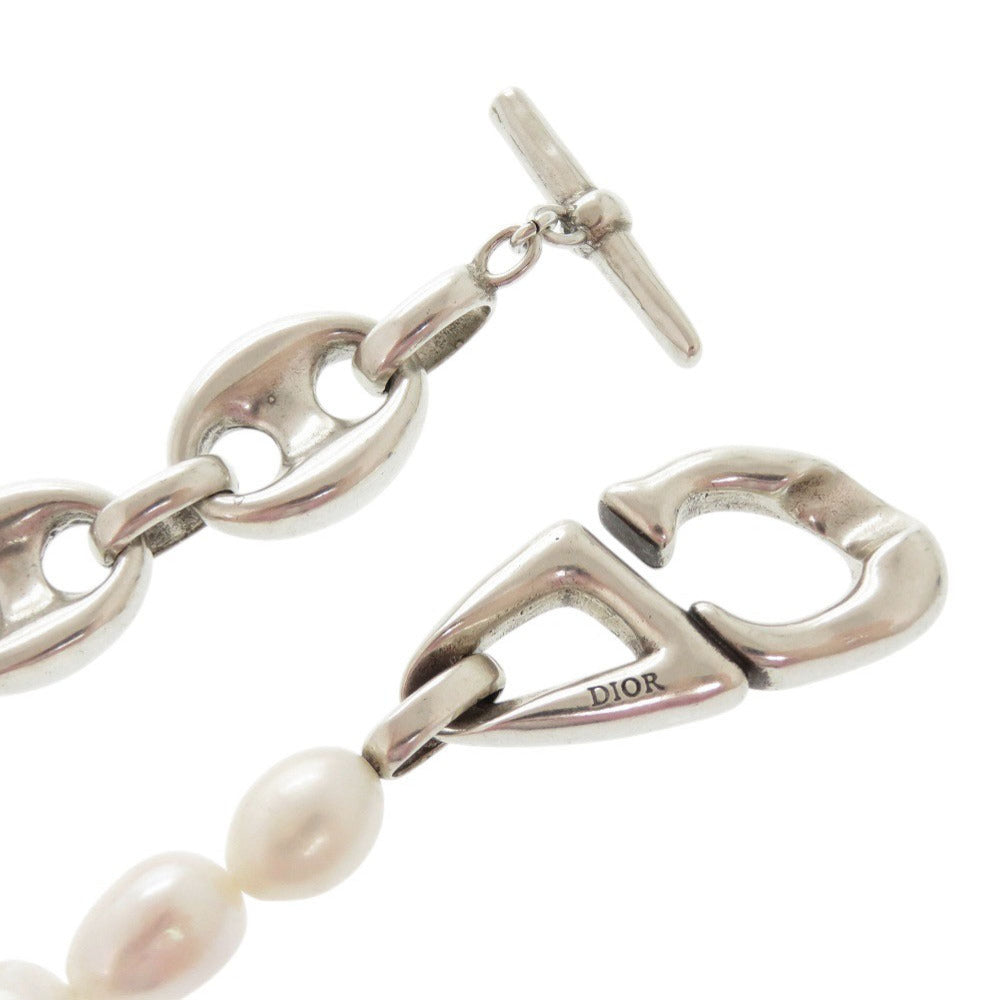 Christian Dior Necklace Brass, Pearl Silver CD30 Women
