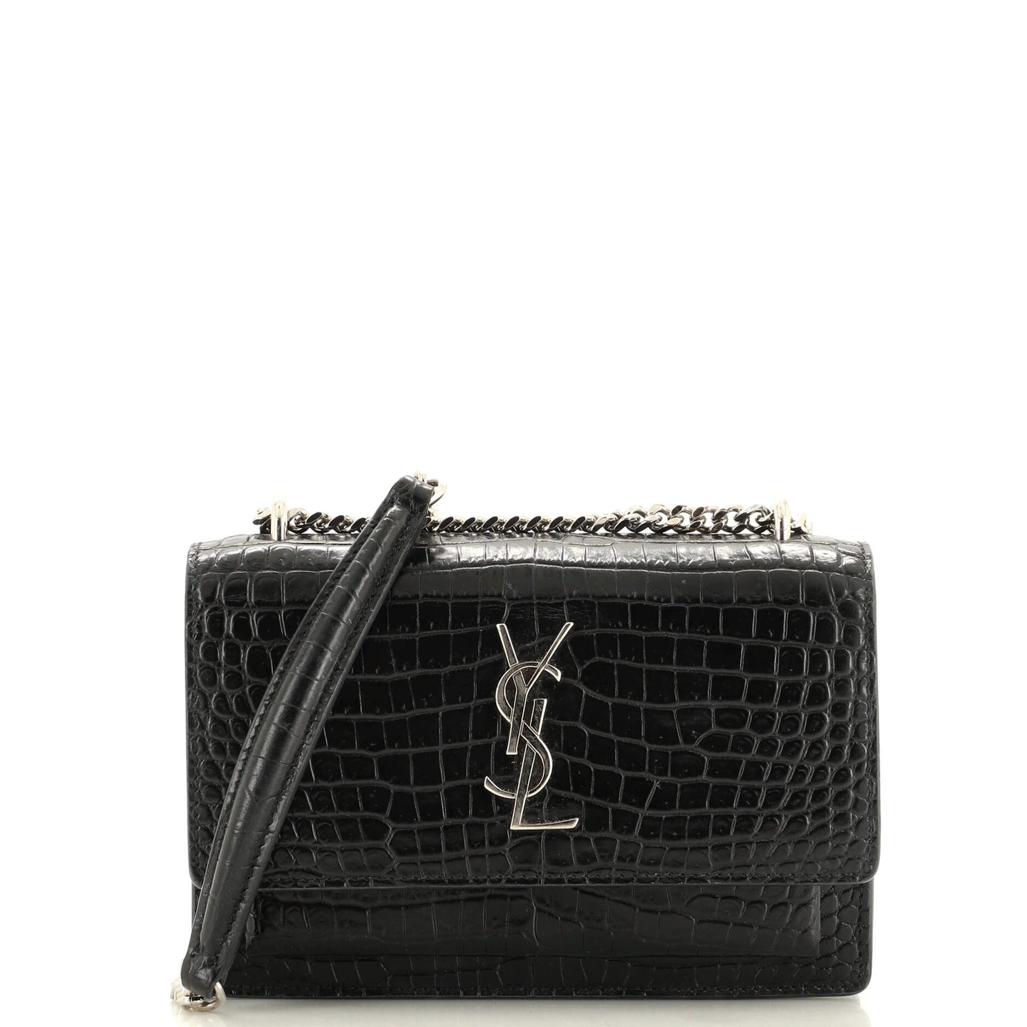Luxury Saint Laurent Trending 2025 Sunset Chain Wallet Crocodile Embossed Leather