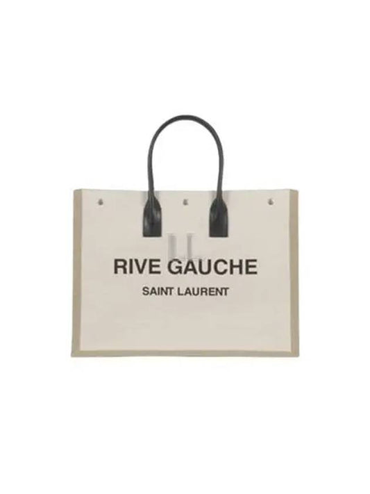 Luxury Saint Laurent Trending 2025 Rive Gauche Canvas Smooth Leather Large Tote Bag Beige