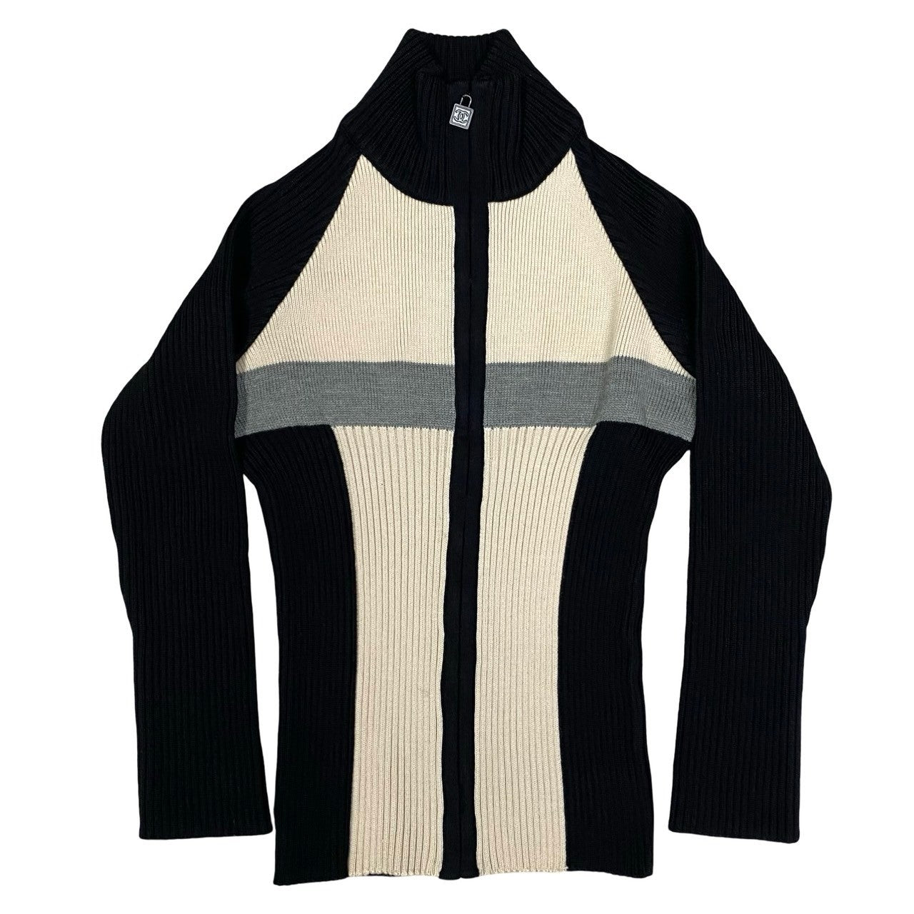 CHANEL knit wool black COCO Mark zip-up Women 38