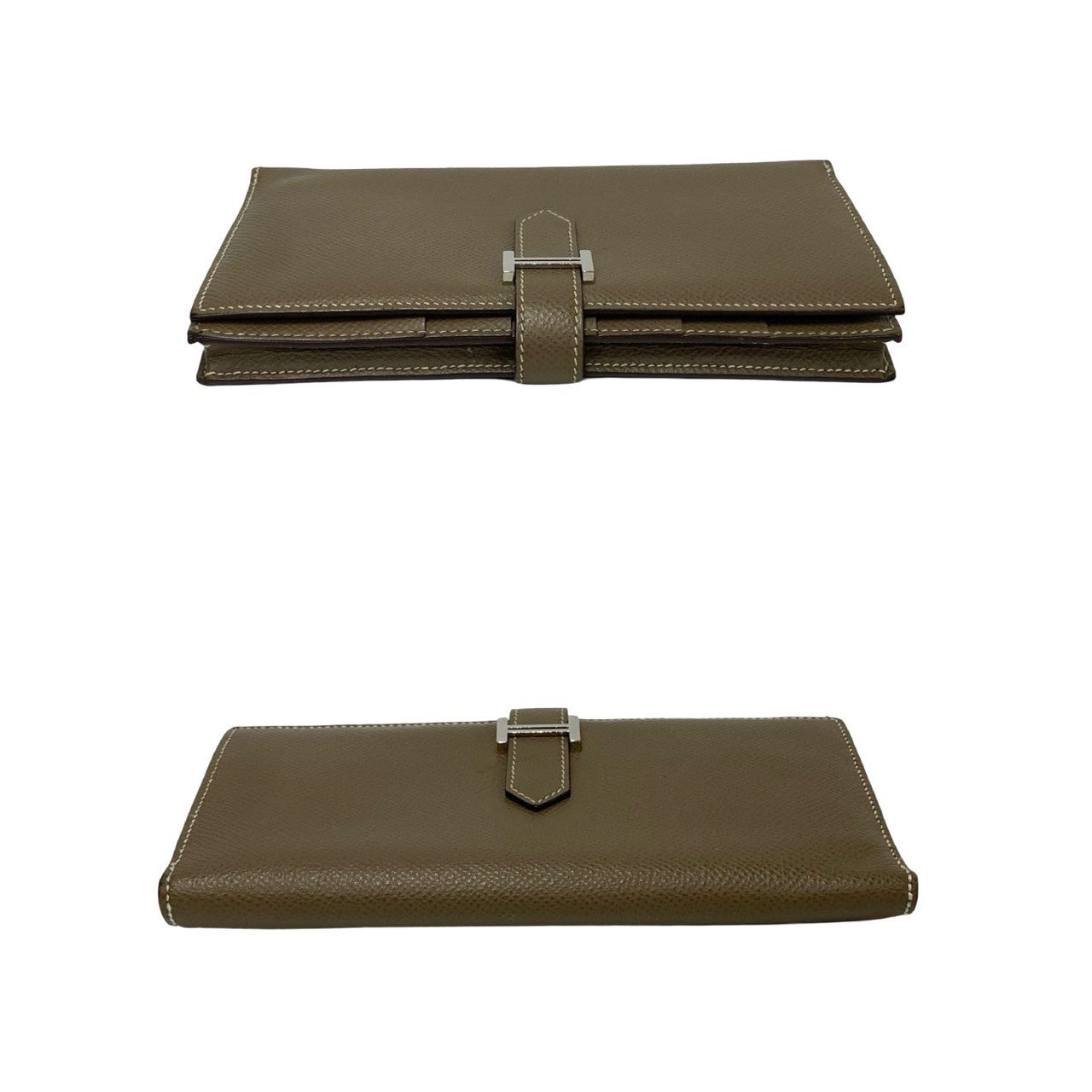 HERMES Long Wallet Purse Epsom gray logo Metal Beance fleet Women(Unisex)