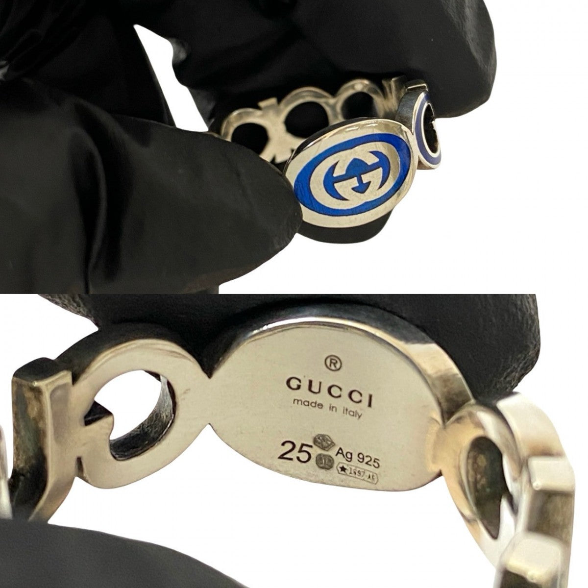 GUCCI Ring Silver925 Silver Interlocking G enamel ring mens