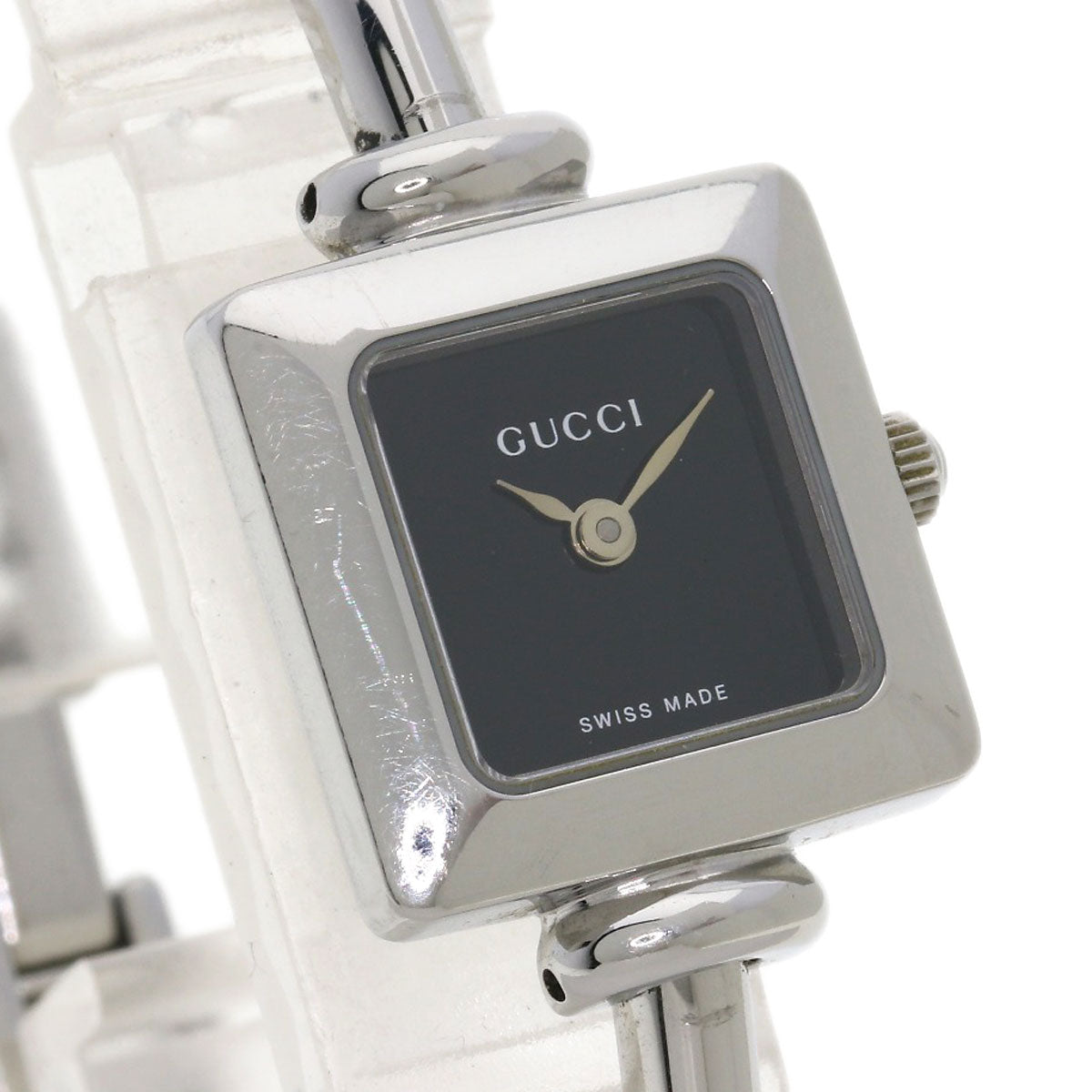 GUCCI Watches Quartz 1900L Stainless Steel , Stainless Steel Silver Square face black dial Women