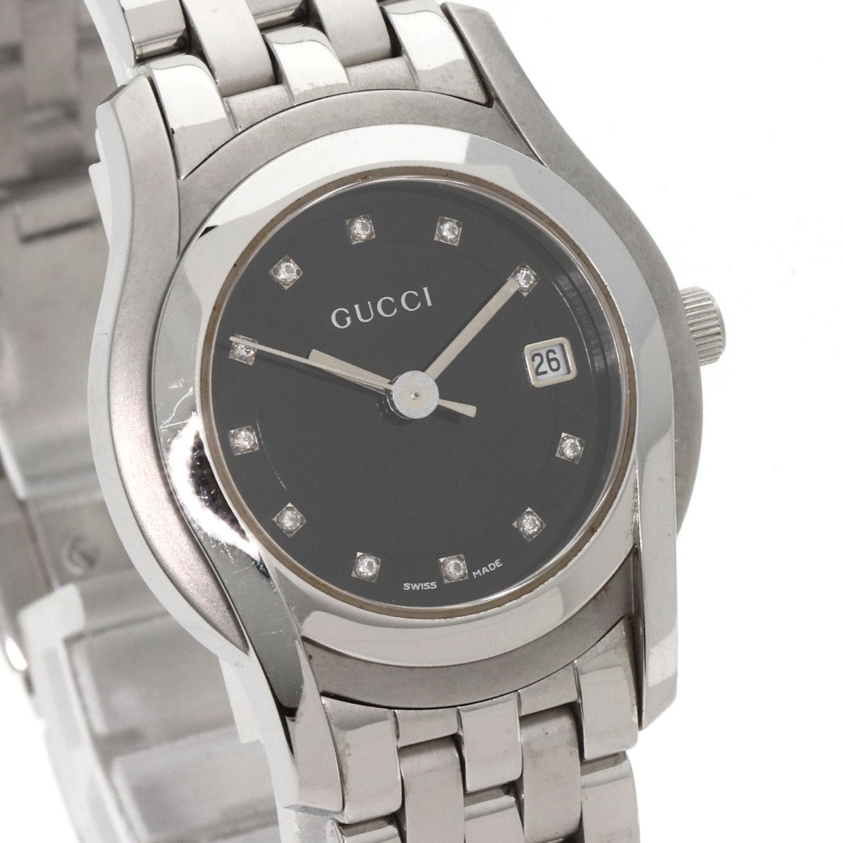 GUCCI Watches Quartz 5500L Stainless Steel , Stainless Steel Silver 11P Diamond black dial Women