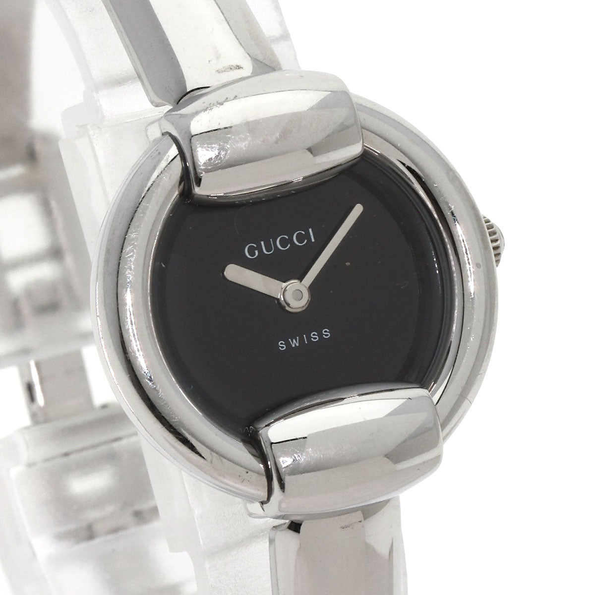 GUCCI Watches Quartz 1400L Stainless Steel , Stainless Steel Silver Round face black dial Women