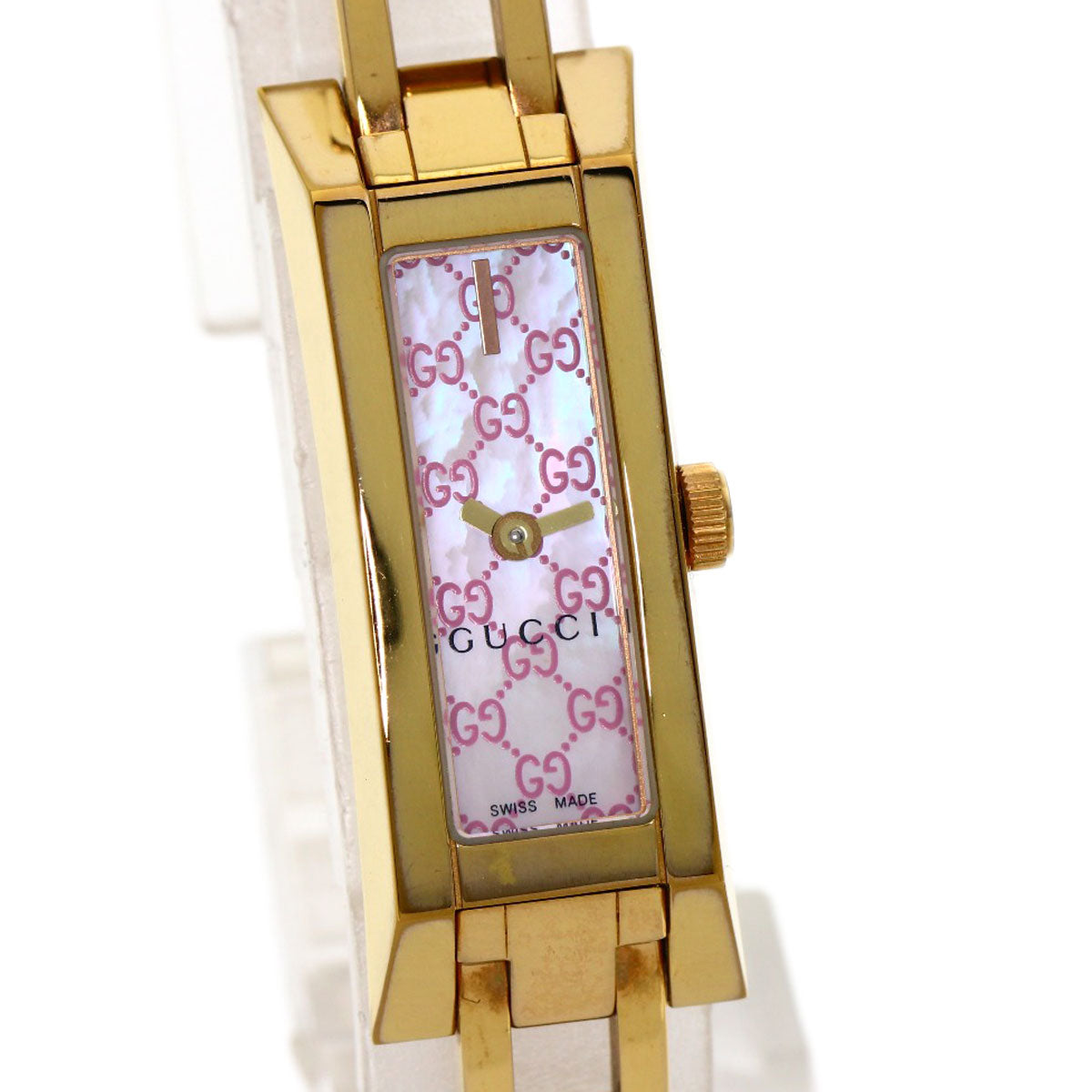 GUCCI Watches Quartz YA110 Gold Plated , Gold Plated gold GG square face Pink shell dial Women