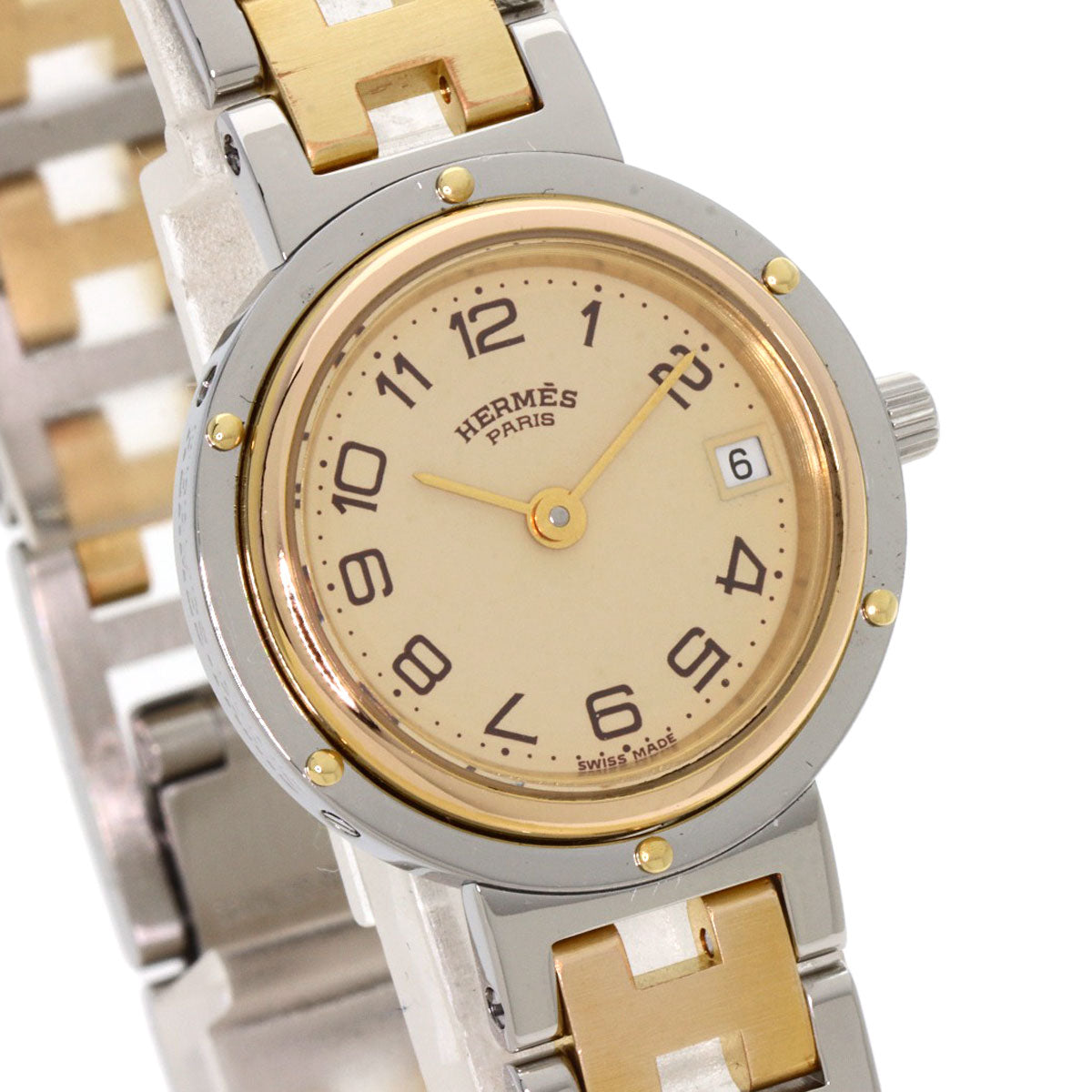 HERMES Watches Quartz Stainless Steel , SSxGP gold clipper old buckle Ivory dial Women