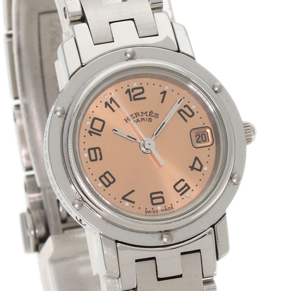 HERMES Watches Quartz CL4.210 Stainless Steel , Stainless Steel Silver Clipper pink dial Women