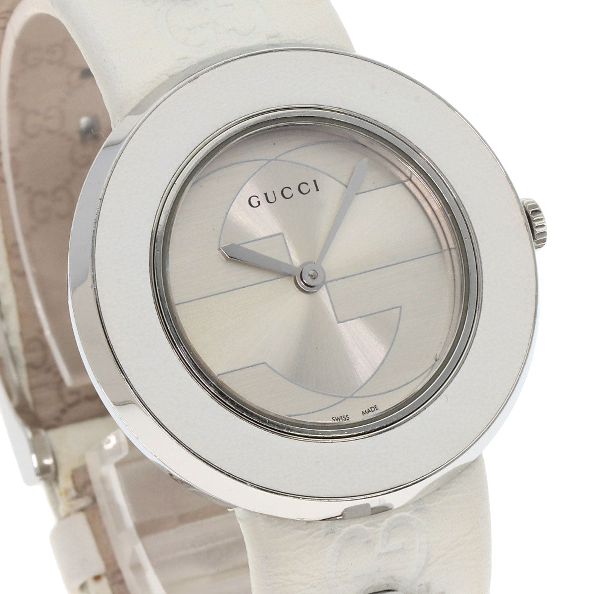 GUCCI Watches Quartz 129.4 Stainless Steel, Leather white You play Silver dial mens