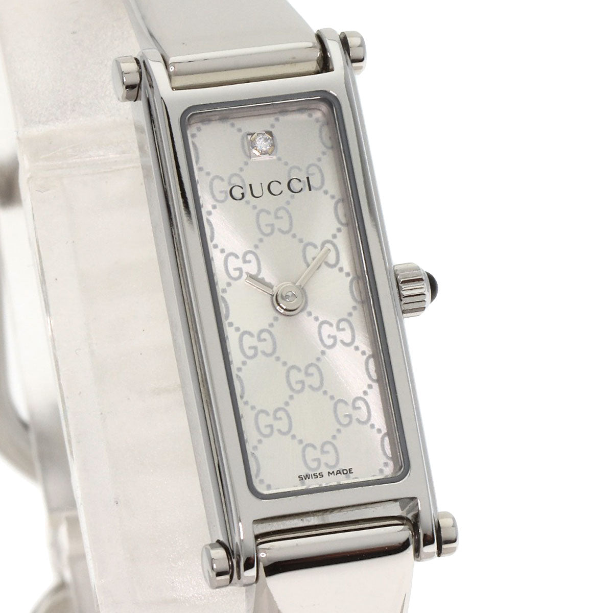 GUCCI Watches Quartz 1500L Stainless Steel , Stainless Steel Silver GG Square Face 1P Diamond Silver dial Women