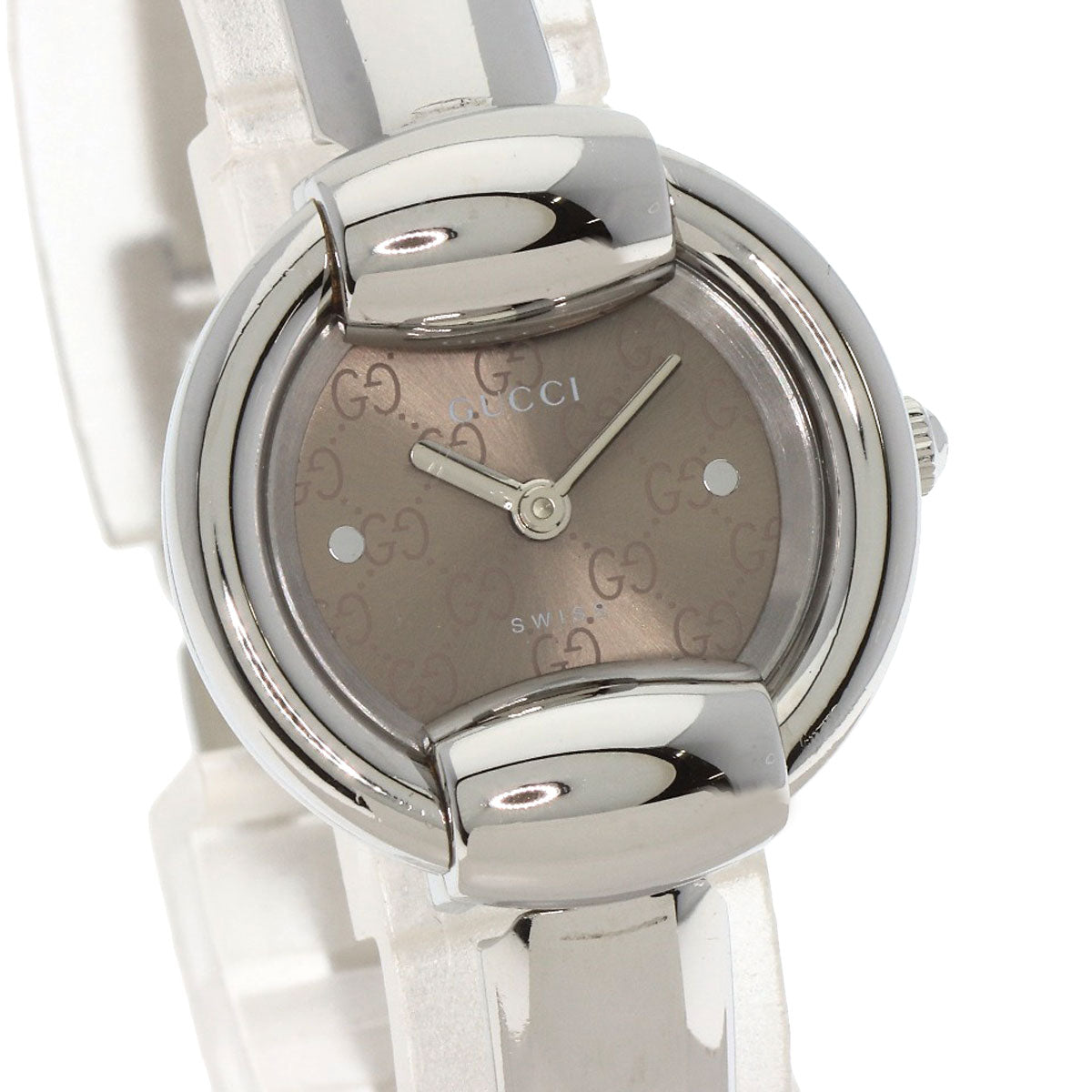 GUCCI Watches Quartz 1400L Stainless Steel , Stainless Steel Silver GG round face bangle Brown dial Women