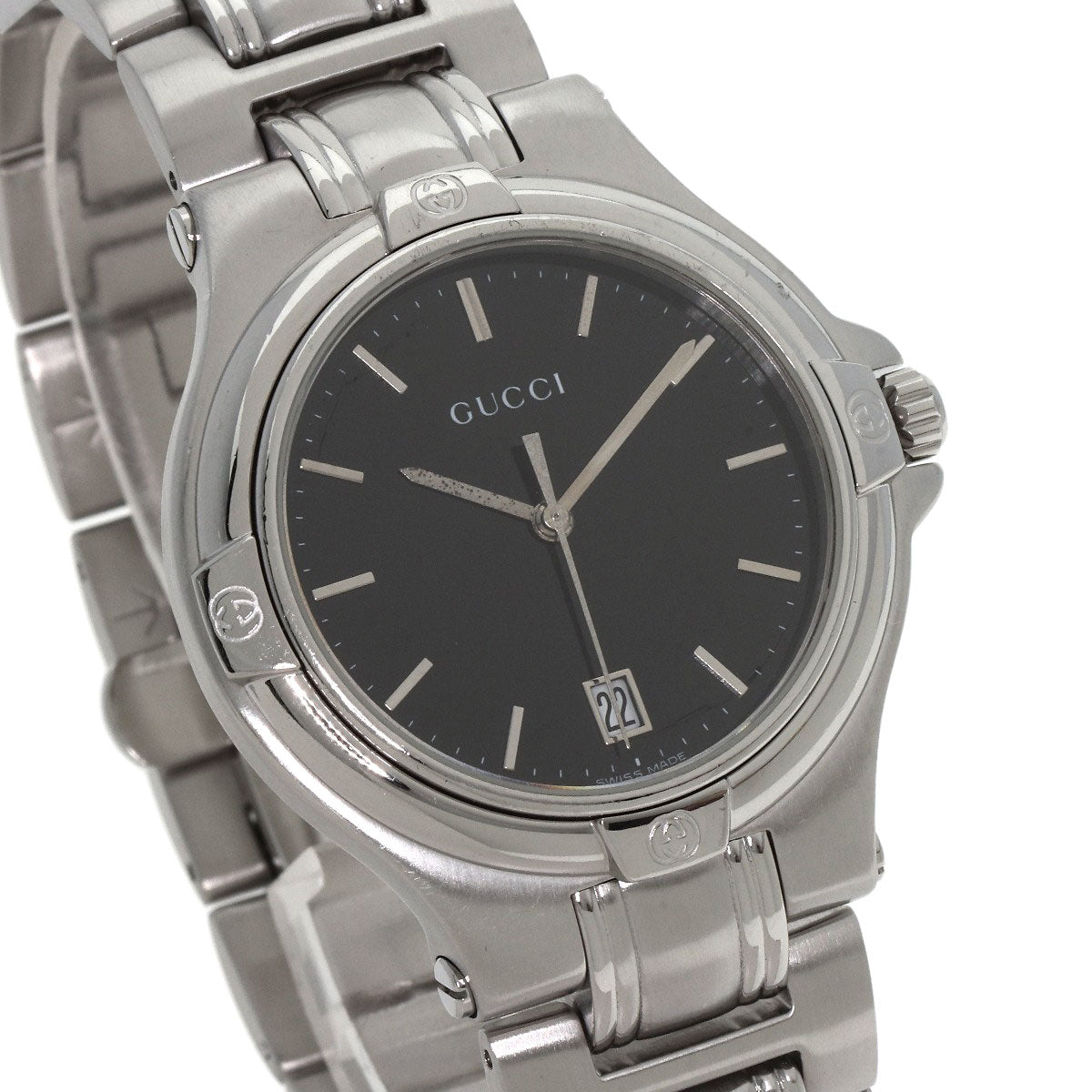 GUCCI Watches Quartz Stainless Steel , Stainless Steel Silver Round face black dial mens