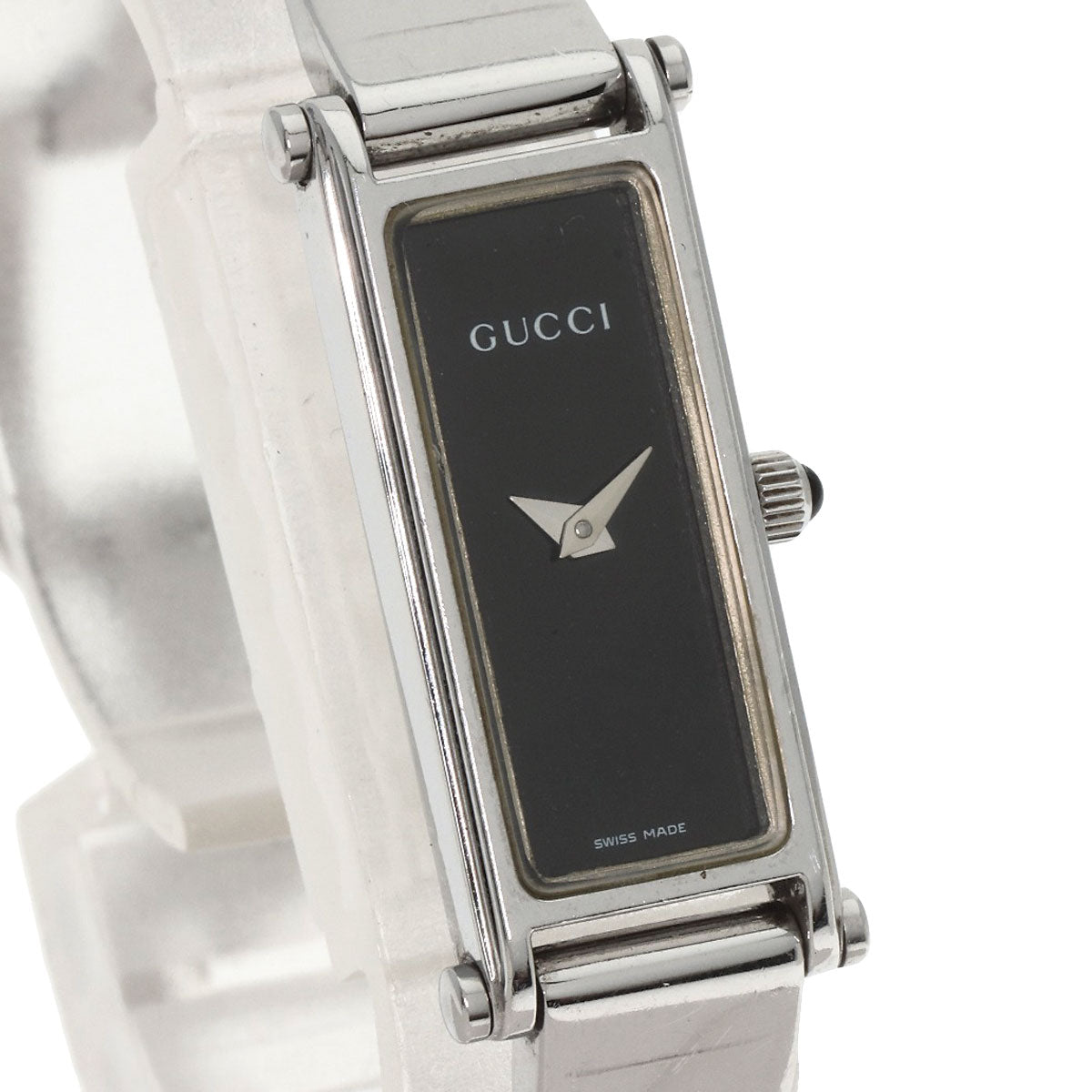 GUCCI Watches Quartz 1500L Stainless Steel , Stainless Steel Silver Square face black dial Women