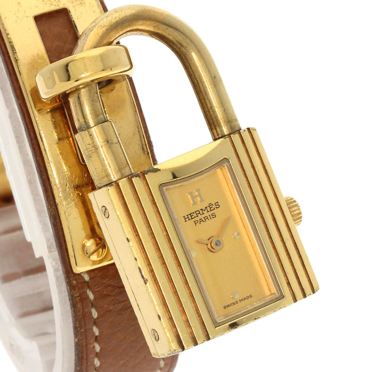 HERMES Watches Quartz Gold Plated, Leather gold Kelly watch gold dial Women