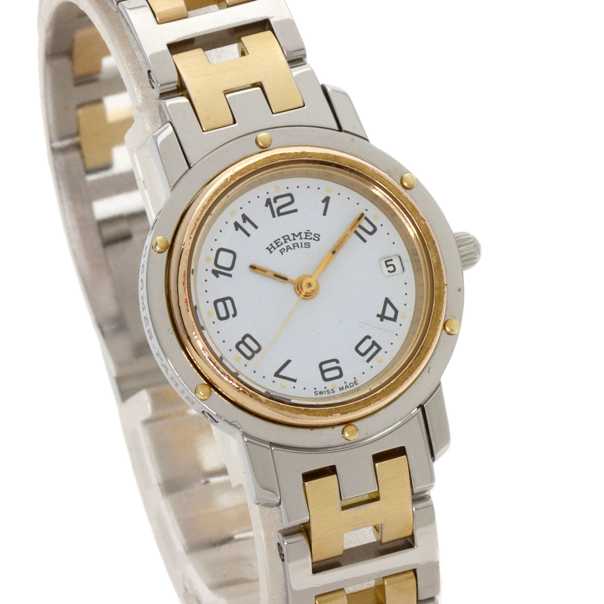 HERMES Watches Quartz Stainless Steel , SSxGP gold clipper old buckle white dial Women