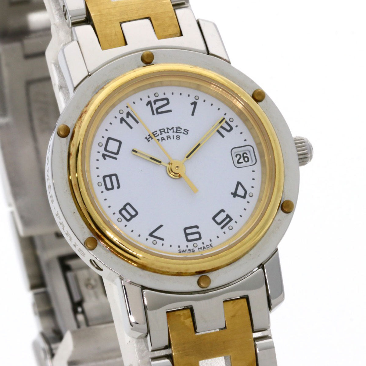 HERMES Watches Quartz CL4.220 Stainless Steel , SSxGP gold Clipper white dial Women
