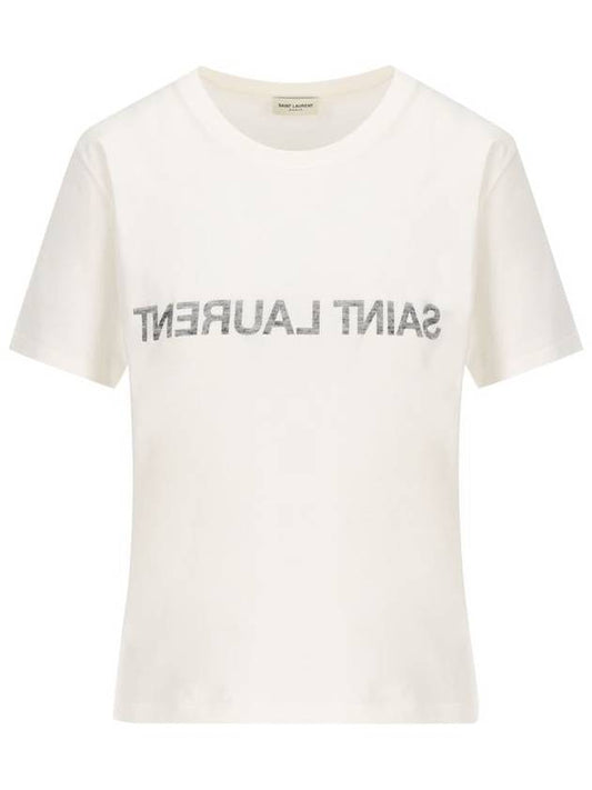 Luxury Saint Laurent Trending 2025 Reverse Short Sleeve T-Shirt Nature Et Noir