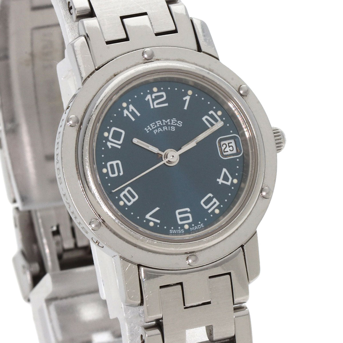 HERMES Watches Quartz CL4.210 Stainless Steel , Stainless Steel Silver Clipper Navy dial Women