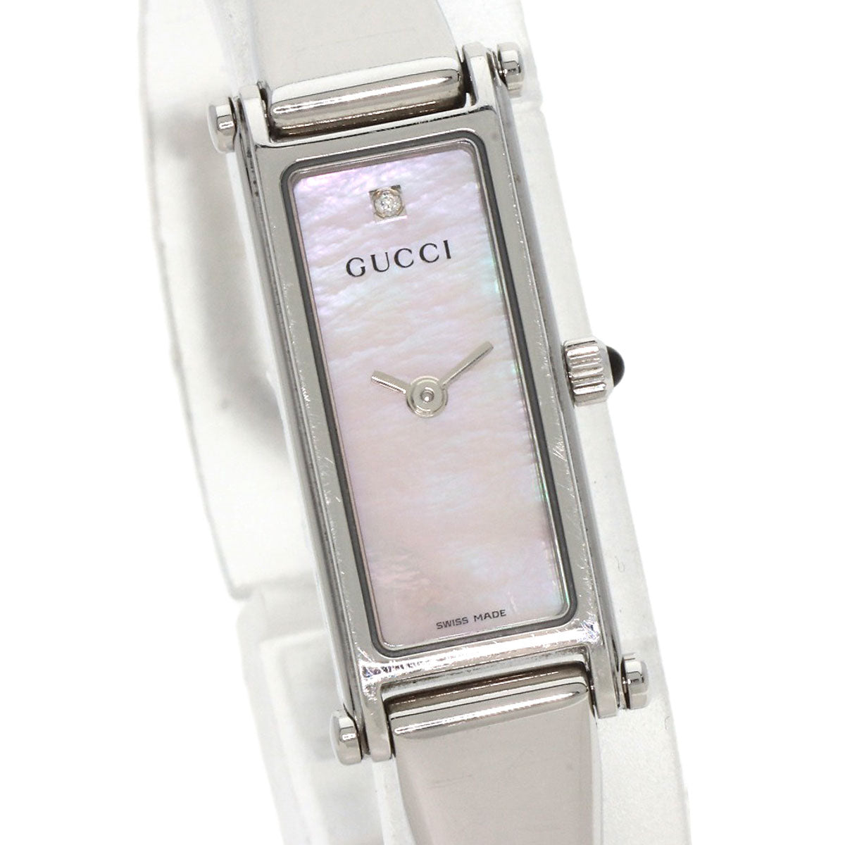 GUCCI Watches Quartz 1500L Stainless Steel , Stainless Steel Silver Square Face 1P Diamond Bangle shell dial Women