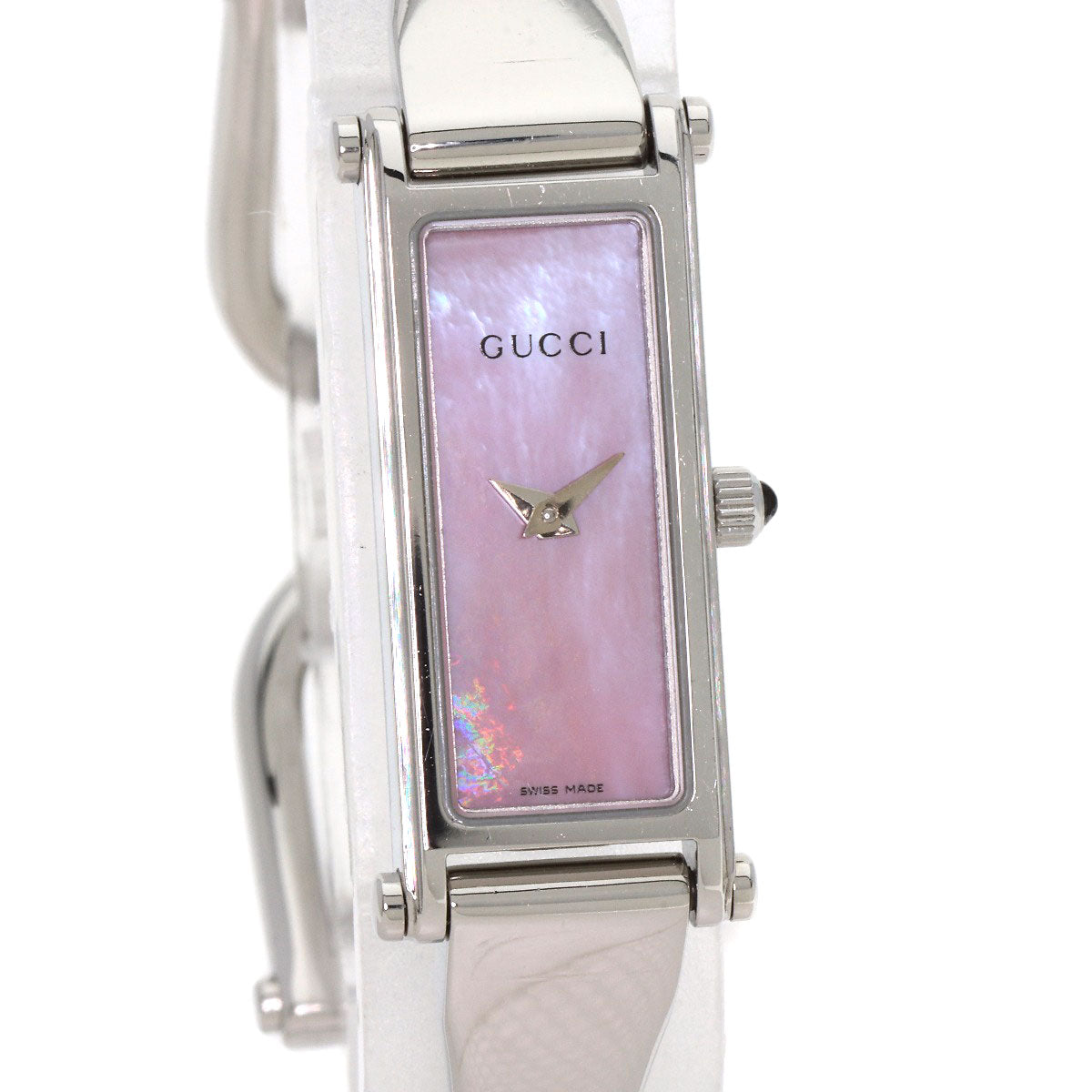 GUCCI Watches Quartz 1500L Stainless Steel , Stainless Steel Silver Square face bangle Pink shell dial Women