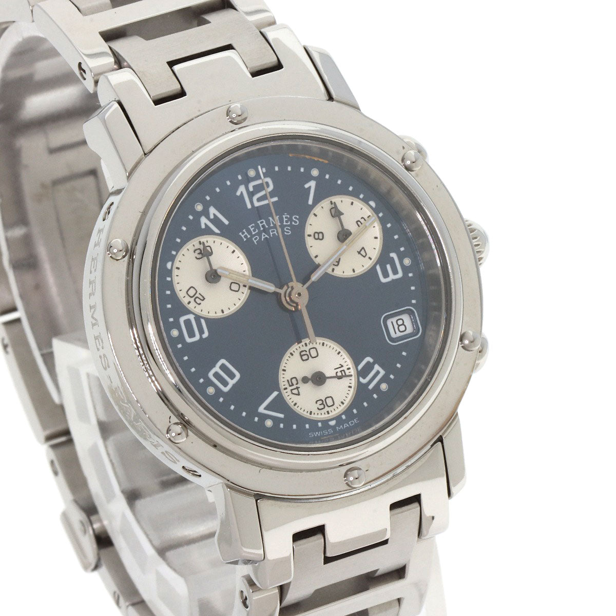 HERMES Watches Quartz CL1.310 Stainless Steel Silver Clipper Chronograph blue dial