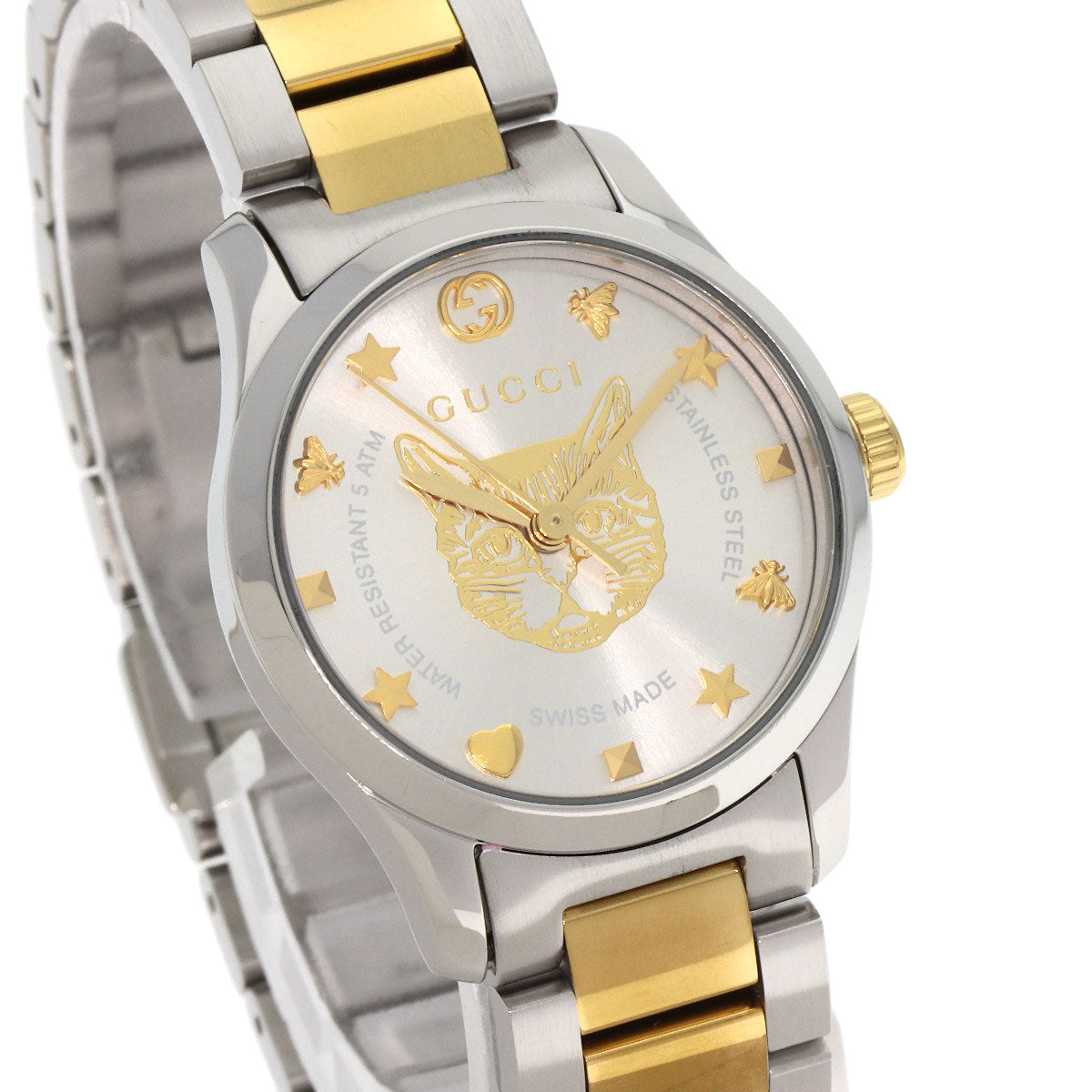 GUCCI Watches Quartz 126.5 Stainless Steel gold G Timeless Cat Silver dial