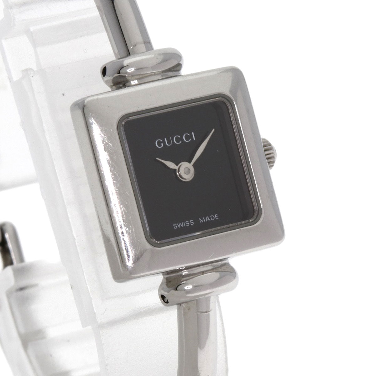 GUCCI Watches Quartz 1900L Stainless Steel Silver Square face bangle black dial