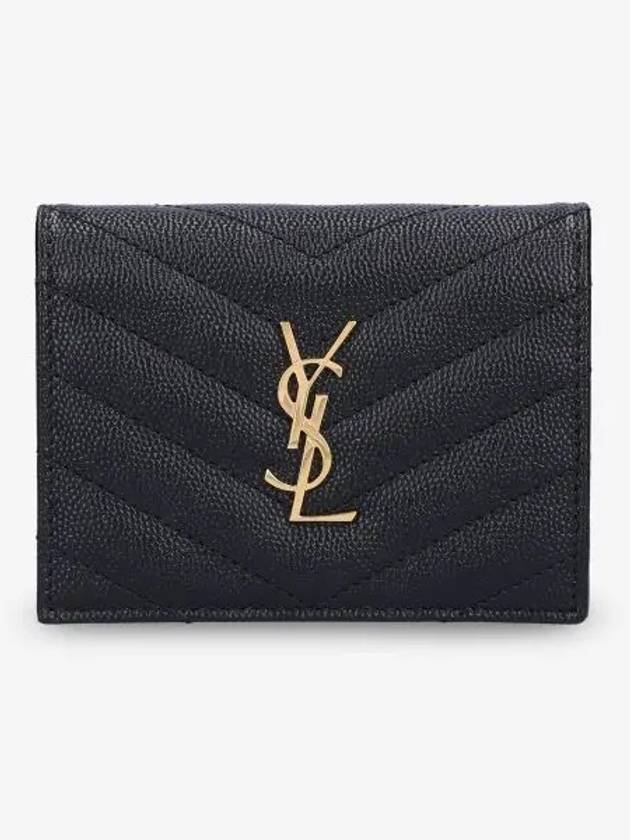 Luxury Saint Laurent Trending 2025 Monogram Caviar Leather Flap Card Wallet Black