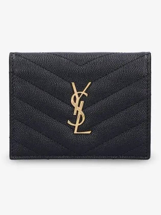 Luxury Saint Laurent Trending 2025 Monogram Caviar Leather Flap Card Wallet Black