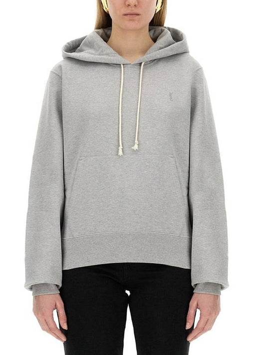 Luxury Saint Laurent Trending 2025 Cassandre Organic Cotton Hoodie Grey