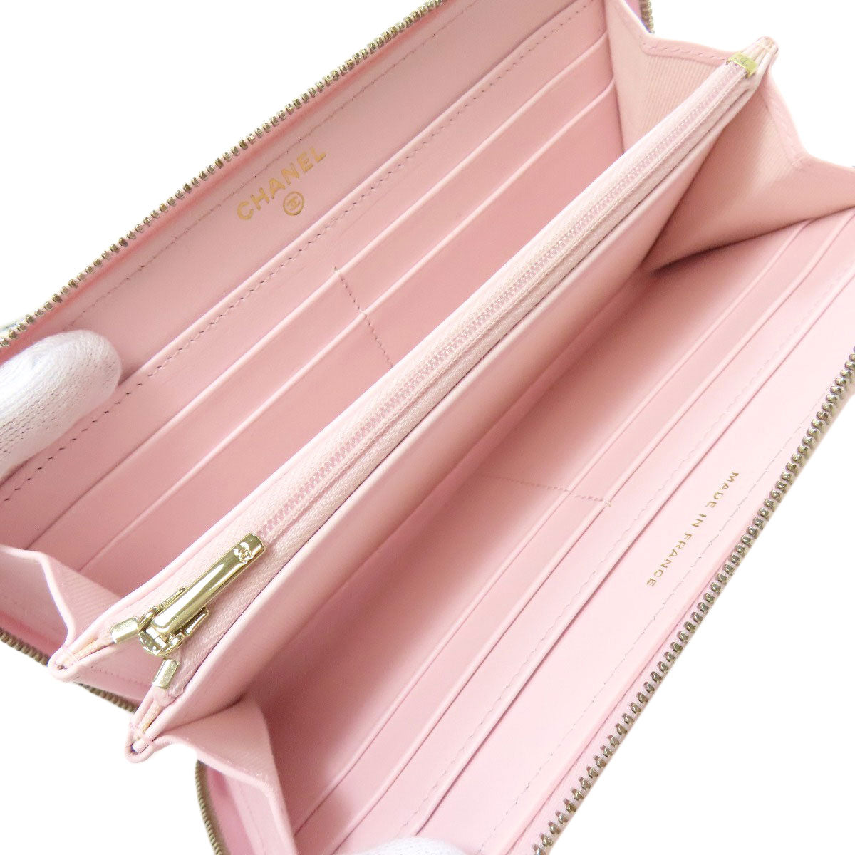 CHANEL Long Wallet Purse Grained Calfskin Skin pink Matelasse COCO Mark Gold Metal