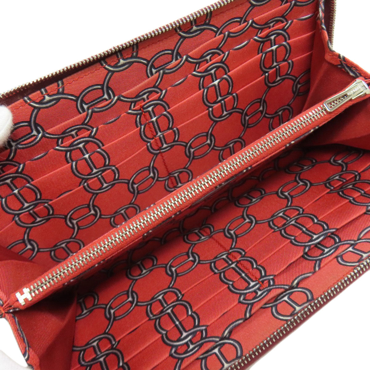 HERMES Long Wallet Purse Epsom Red Azap Silkin Silver Metal Women