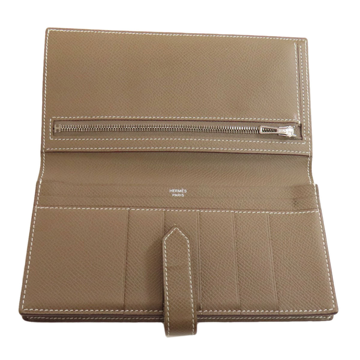 HERMES Long Wallet Purse Epsom beige Bearn soufflet etope SilverMetal Women
