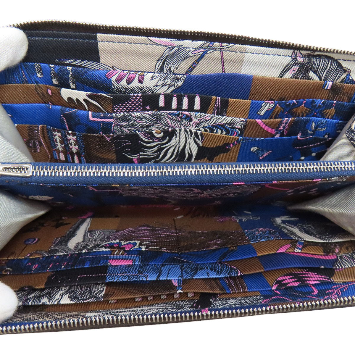 HERMES Long Wallet Purse Epsom Brown Azap Silkin Silver Metal Women