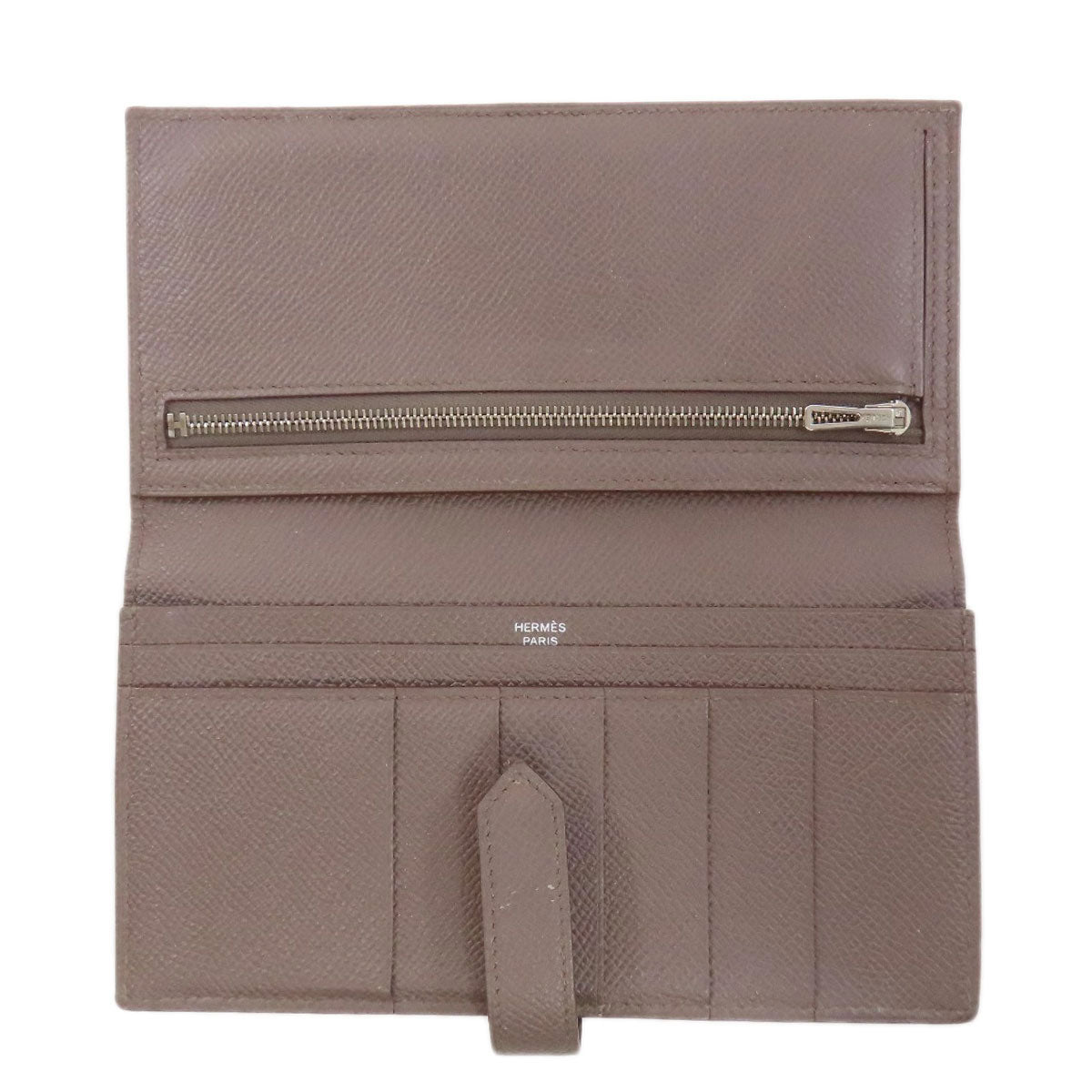 HERMES Long Wallet Purse Epsom gray Bearn soufflet ethane SilverMetal Women