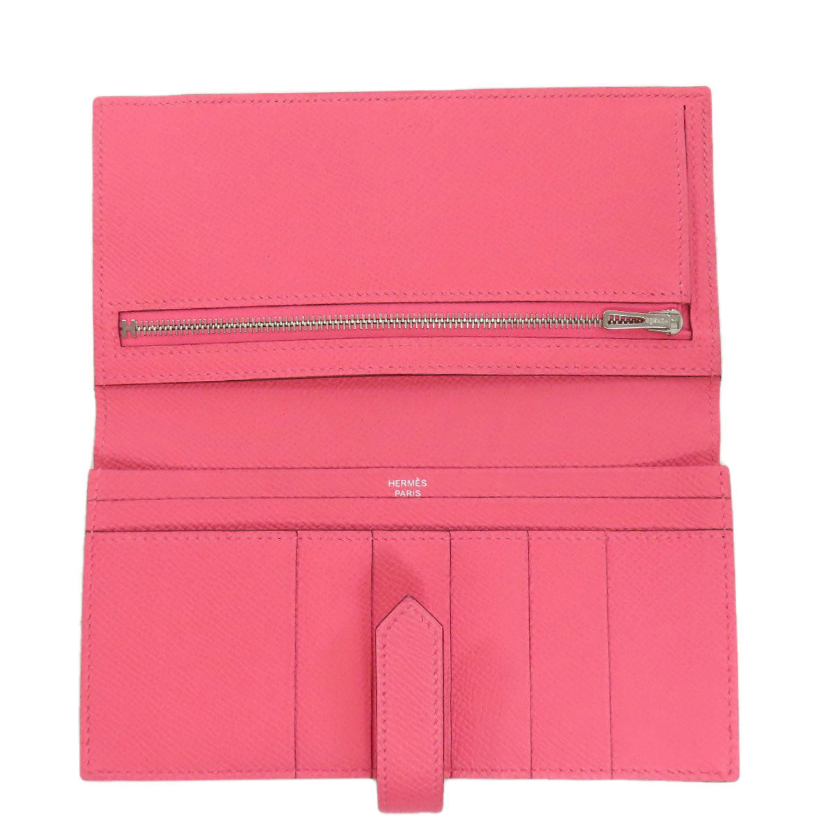 HERMES Long Wallet Purse Epsom pink Bearn Soufflet Silver Metal Women