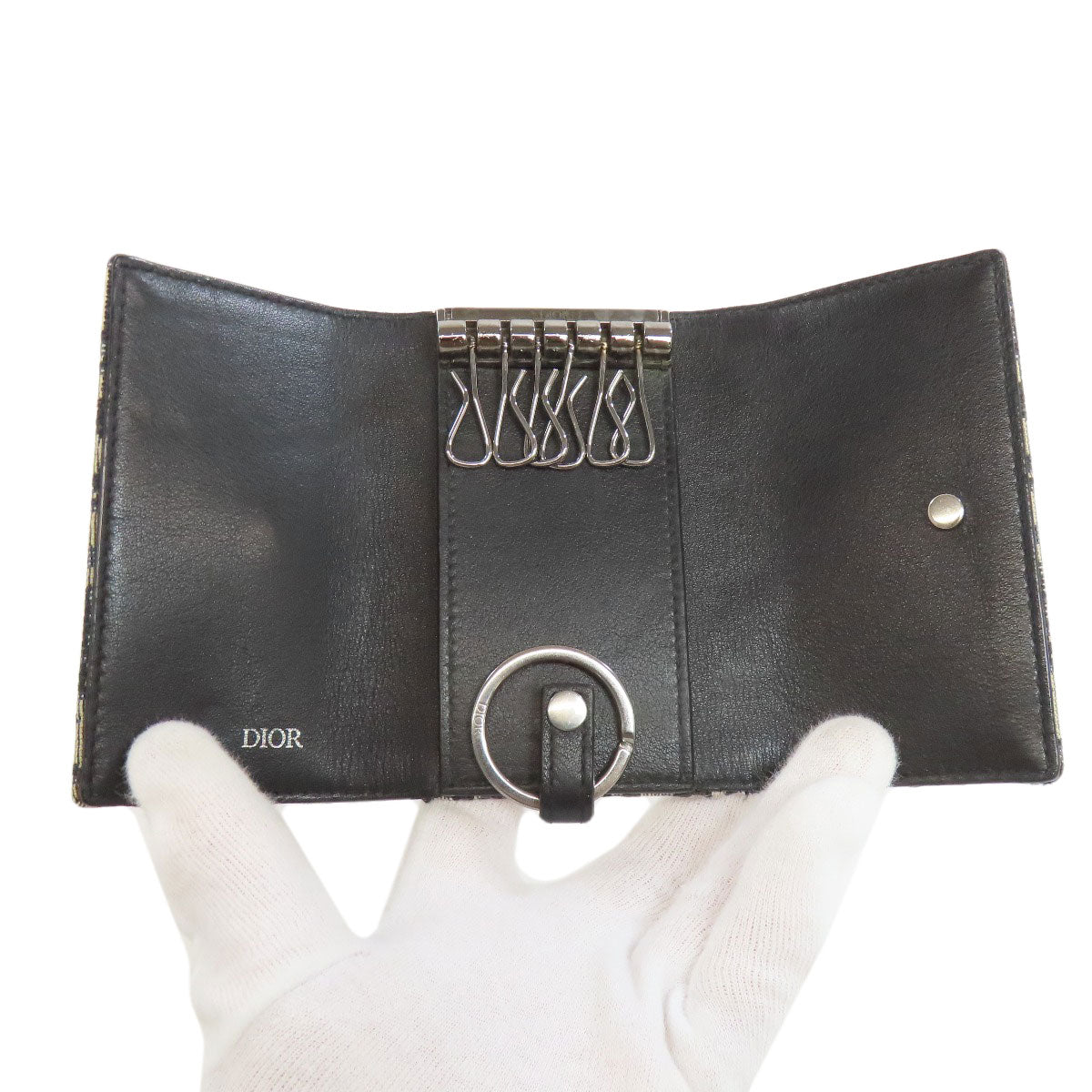 Christian Dior Key case Key holder canvas black Trotter Pattern Women