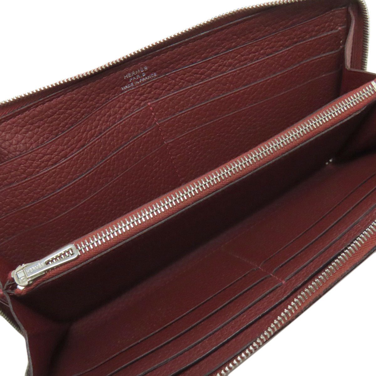 HERMES Long Wallet Purse Togo Red Azap Long Rouge Serie SilverMetal Women