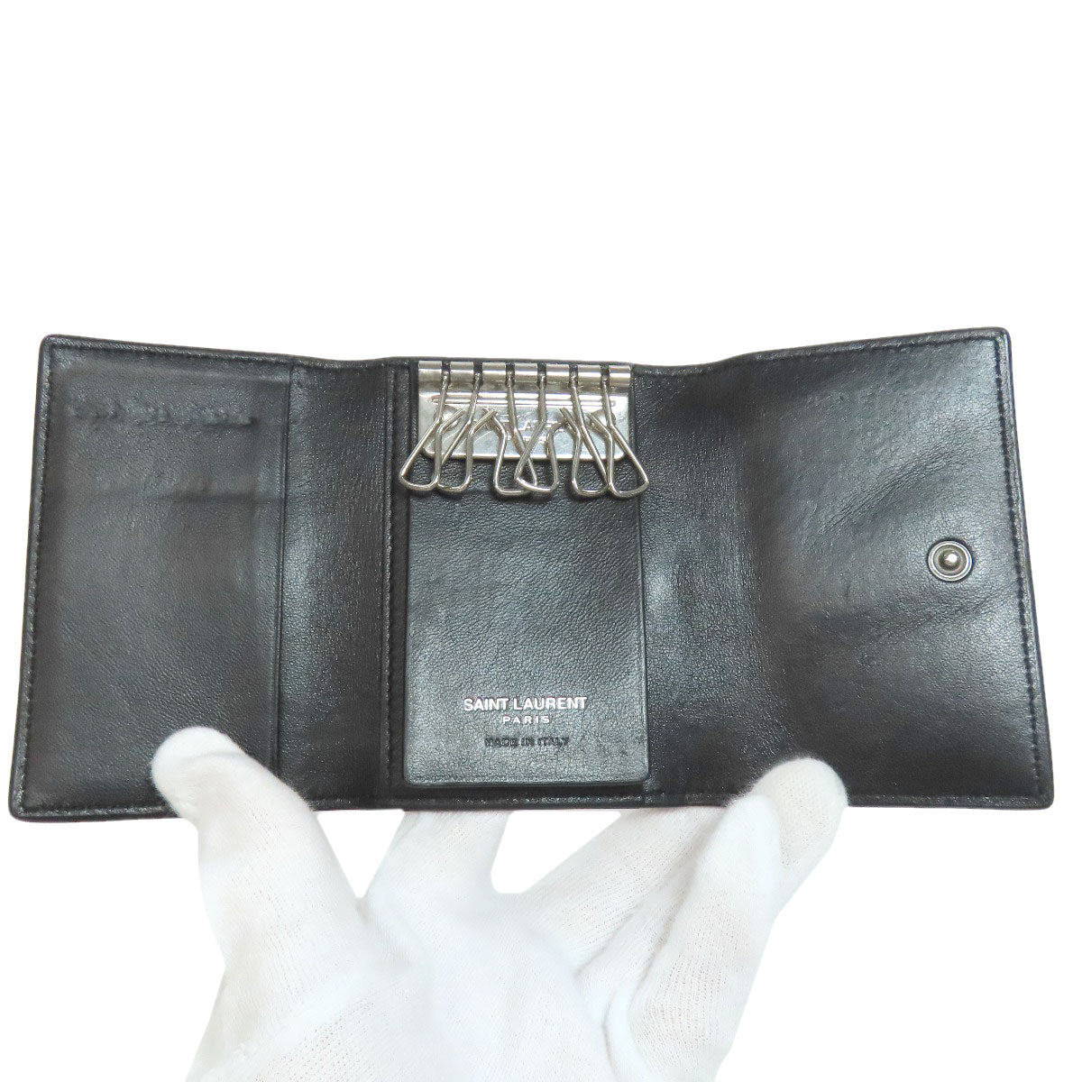 SAINT LAURENT Key case Key holder leather black Embossing Women