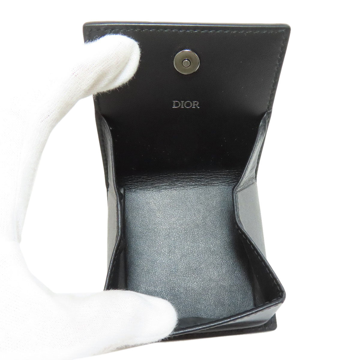 Christian Dior Coin case leather black logo Women(Unisex)