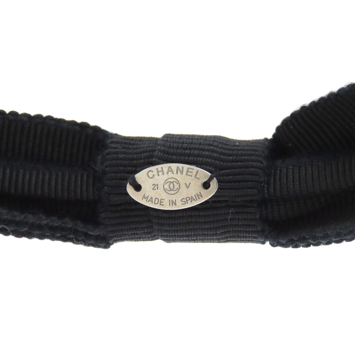 CHANEL hair accessory canvas black Headband Ribbon COCO Mark Women
