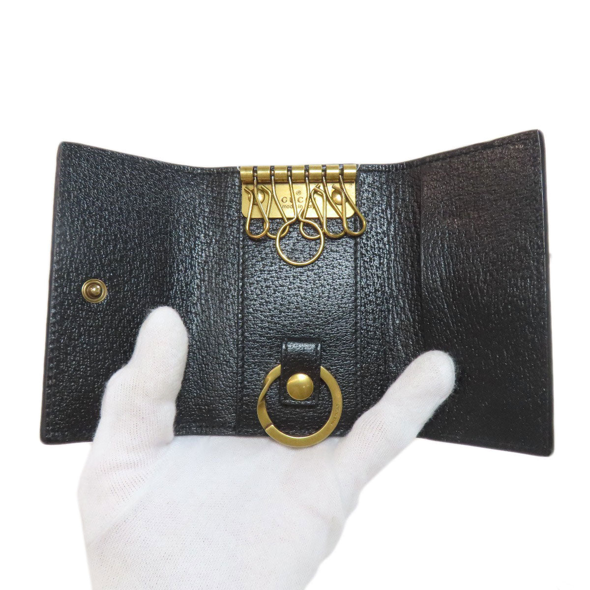 GUCCI Key case Key holder 435305 leather black GG Marmont Women