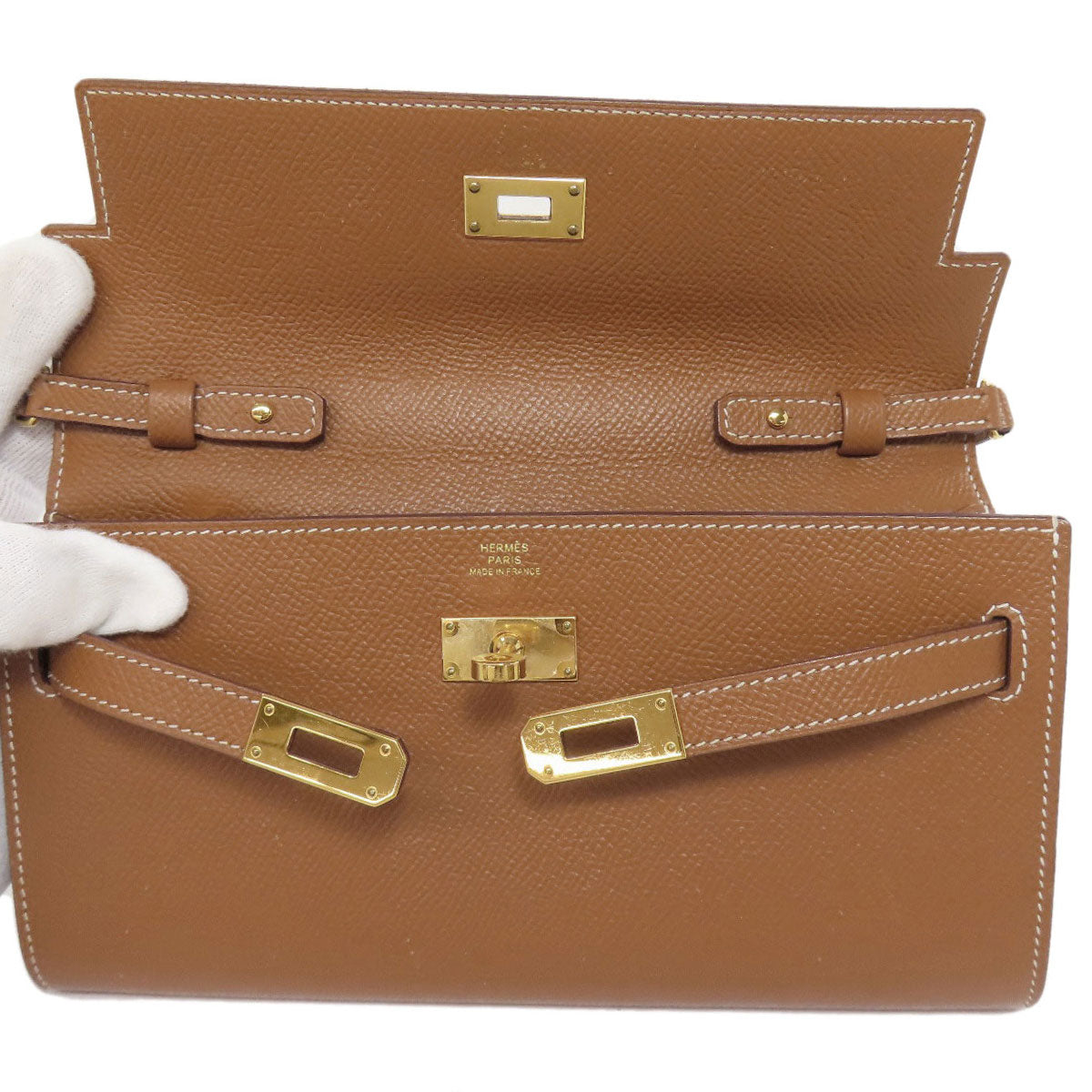 HERMES Long Wallet Purse Epsom gold Kelly To Go Gold Gold Metal