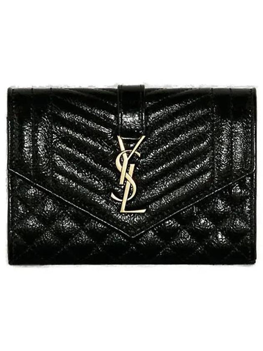Luxury Saint Laurent Trending 2025 Matelasse Envelope Small Half Wallet Black
