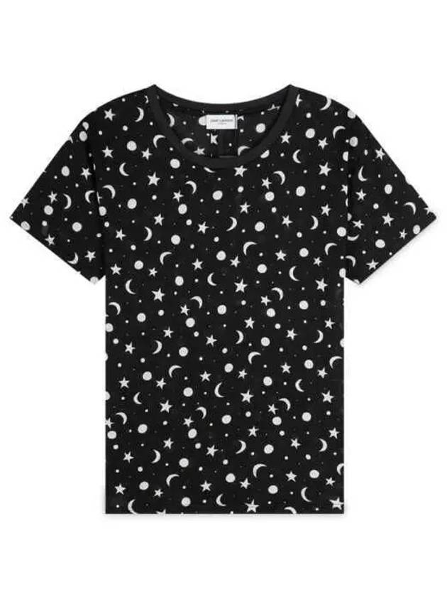 Luxury Saint Laurent Trending 2025 Women's Star Print Cotton Short Sleeve T-Shirt Black