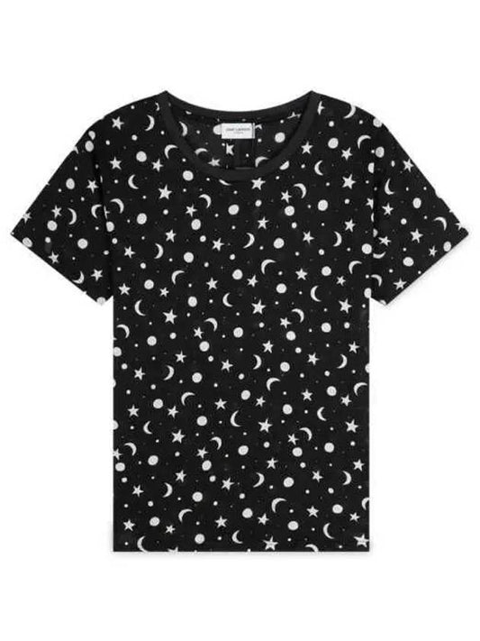 Luxury Saint Laurent Trending 2025 Women's Star Print Cotton Short Sleeve T-Shirt Black